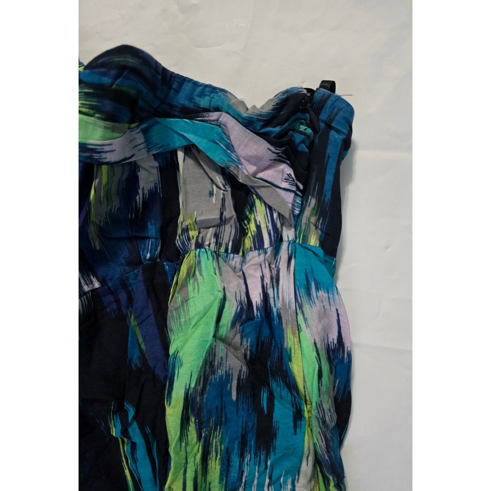 Ann Taylor LOFT One Shoulder Ikat Print Mini Dress Blue Green Size 8 - Picture 8 of 16